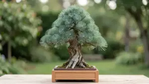 Bonsai de abeto picea con follaje verde azulado denso y tronco envejecido - abeto bonsai cuidados