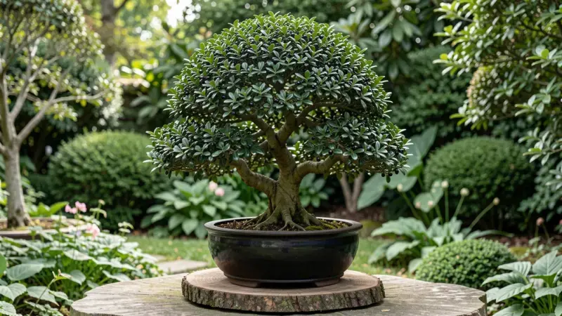 Ilex crenata convexa bonsai acebo japones con hojas pequenas brillantes convexas follaje denso bayas negras - ilex crenata bo
