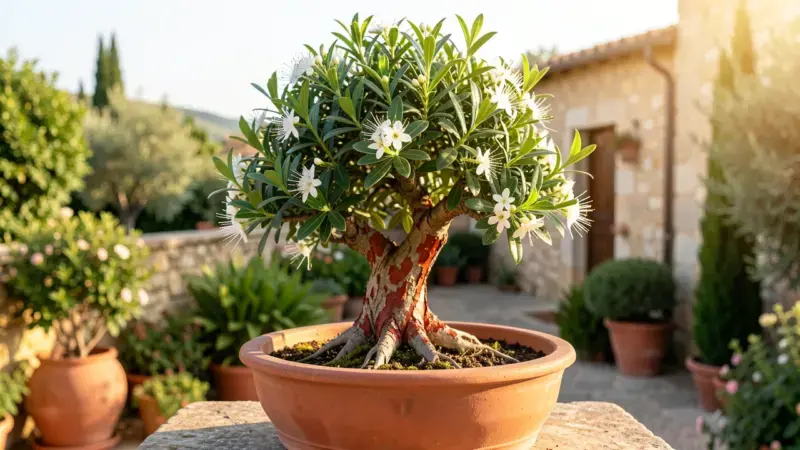 Mirto bonsai Myrtus communis con flores blancas y corteza exfoliante rojiza - myrtus communis bonsai